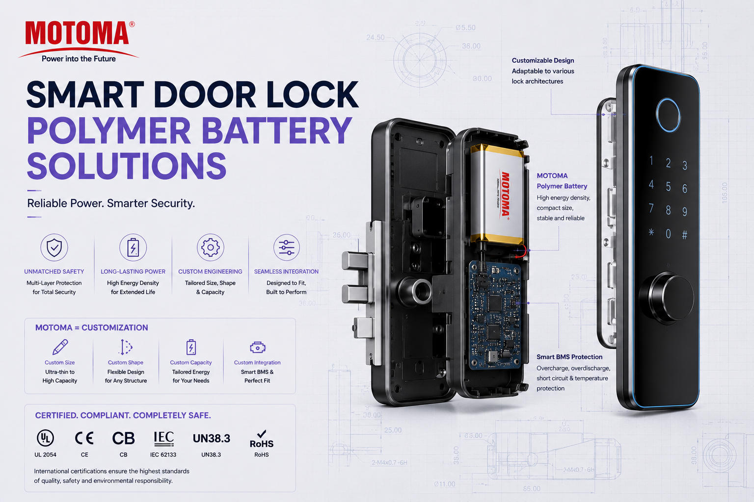 Custom lithium battery for smart door locks