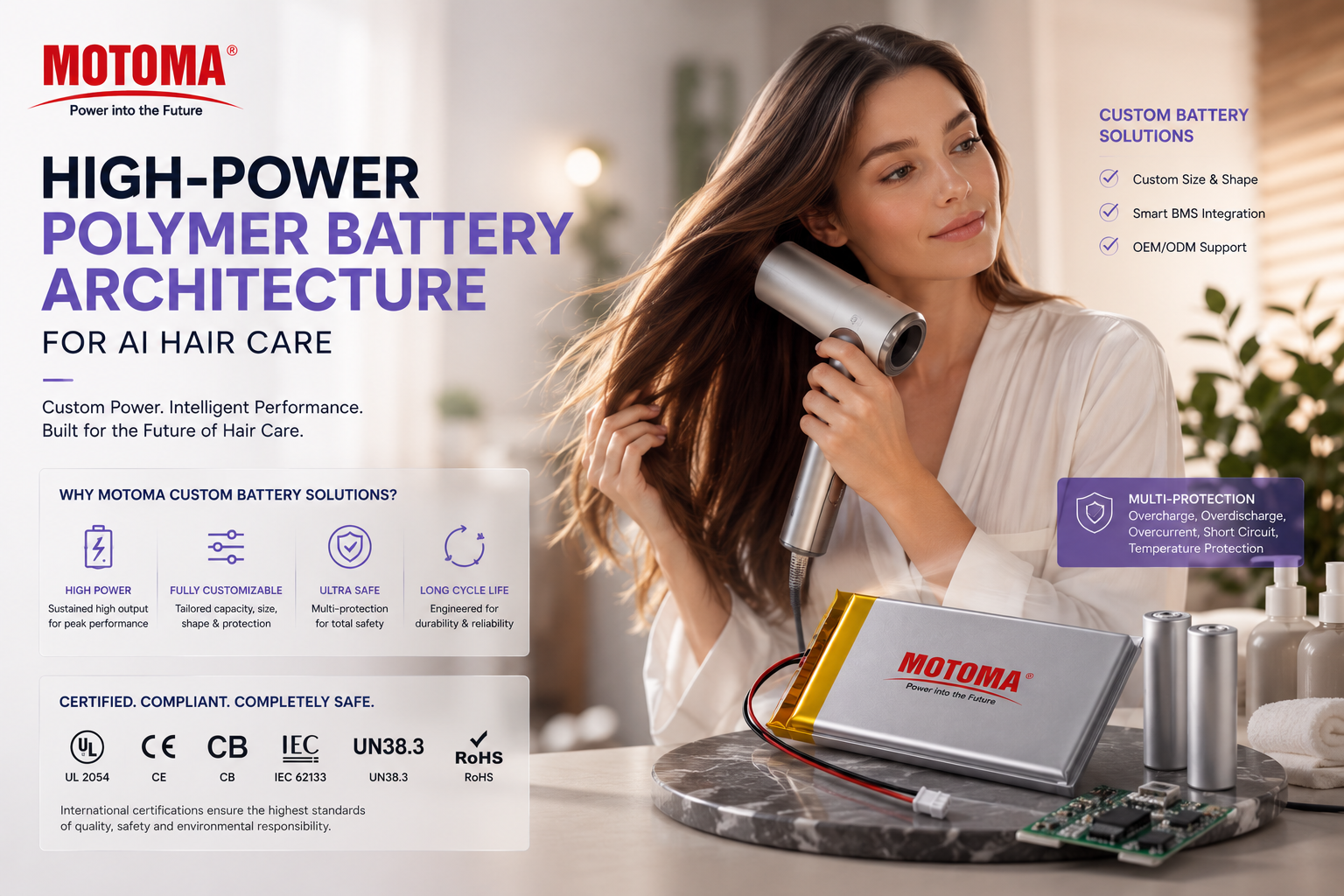 Custom lithium battery for Smart Hair Dryer Battery