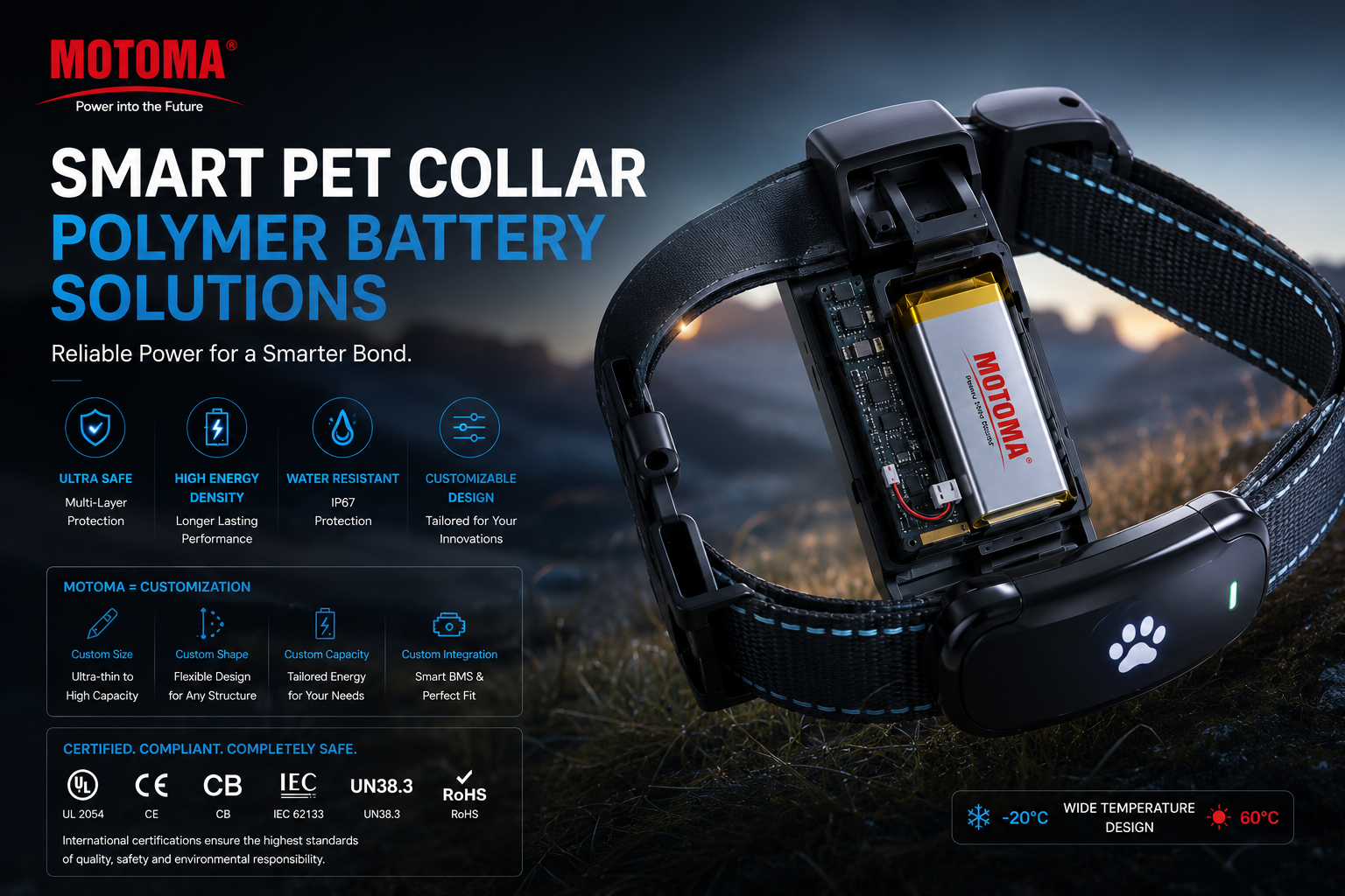 Custom lithium battery for smart pet GPS collar
